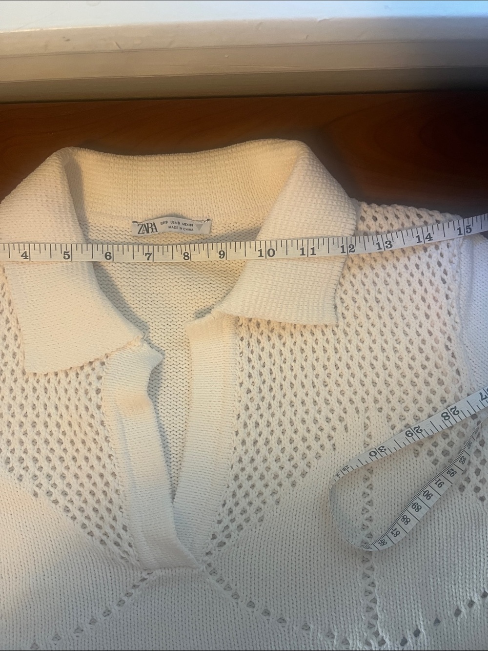 Zara White Open-Knit Polo Short Sleeve Top - Picture 10 of 10